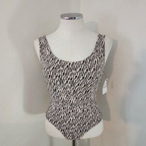 Leith Women's Pink Small Animal‎ Print Scoop Neck Sleeveless Bodysuit XS